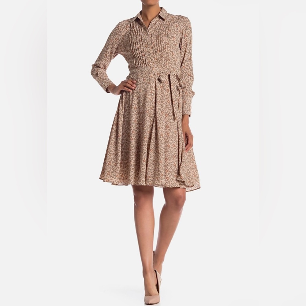 Nanette Lepore Women’s Long Sleeve Tan leopard Print & Slip Dress Size 8
